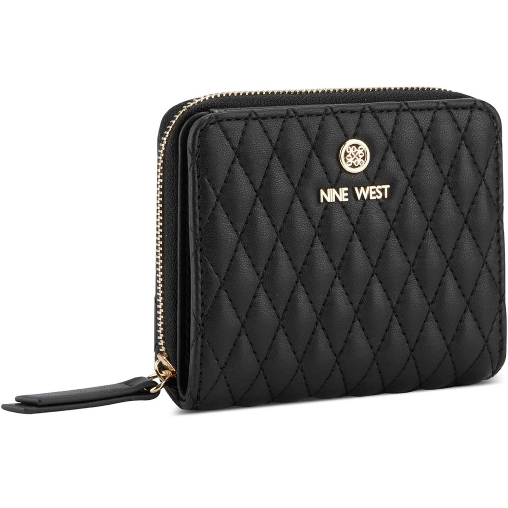 Nine West Quilted Black Wallet with Gold Accents